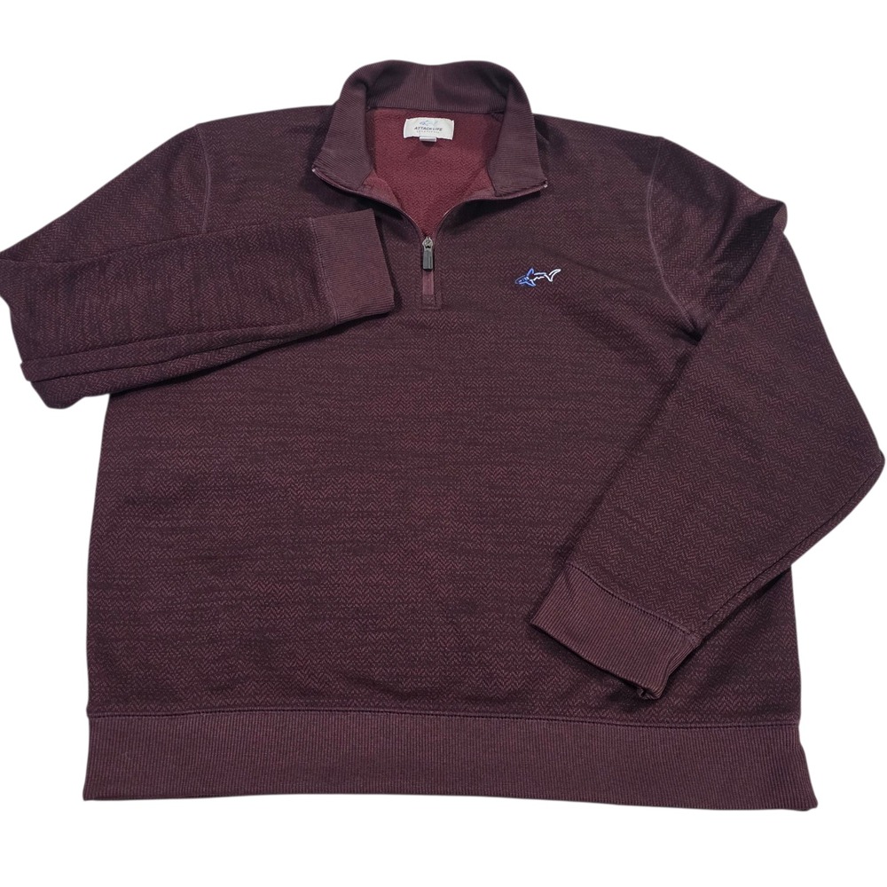 Attack Life Greg Norman Pullover Sweater Mens Maroon L Quarter Zip Chevron‎ Logo